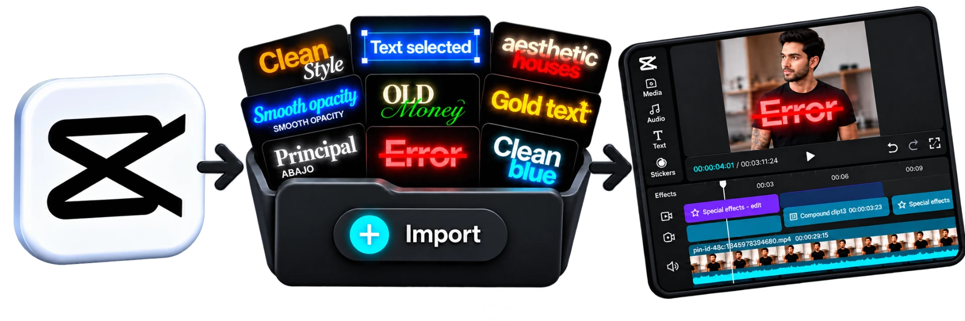 Pick a TYPEFLUXI style, hit import, and use it on your clip in CapCut